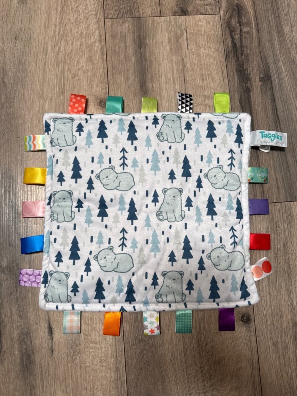 Mary Meyer Taggies Baby Lovey Blanket With Polar Bear Print & Ribbon Loops - 12"